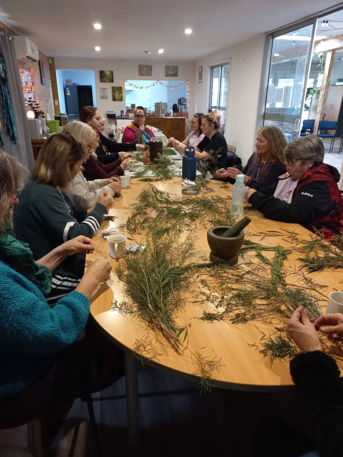 Participants gathered around a table during a bush medicine workshop